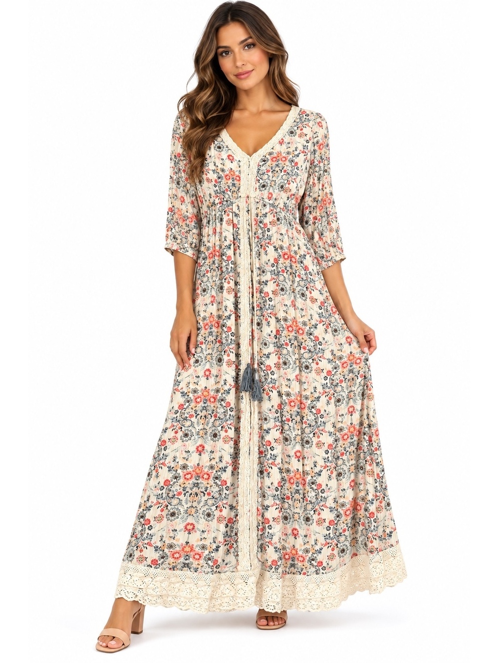 coco + jaimeson Floral Rayon Maxi Dress with Lace Trim